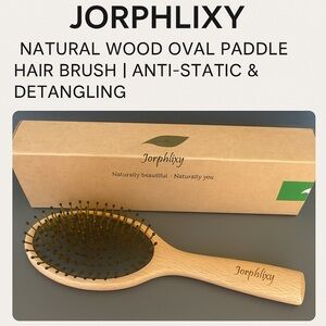 Jorphlixy Natural Wood Oval Paddle Hair Brush – Anti-Static & Detangling